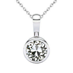 Oro 14 Carati Bianco Castone Chiuso Diamante Fine Pendente 1,50