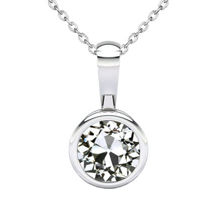 Diamante Fine Cuscino Antico Pendente in Oro 14 Carati Bianco – vista principale
