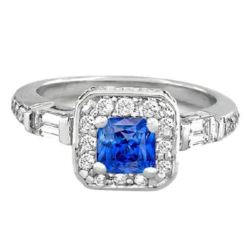 Diamond Halo Cushion Blue Sapphire Ring 2 carati con gioielli da donna in oro bianco 14K