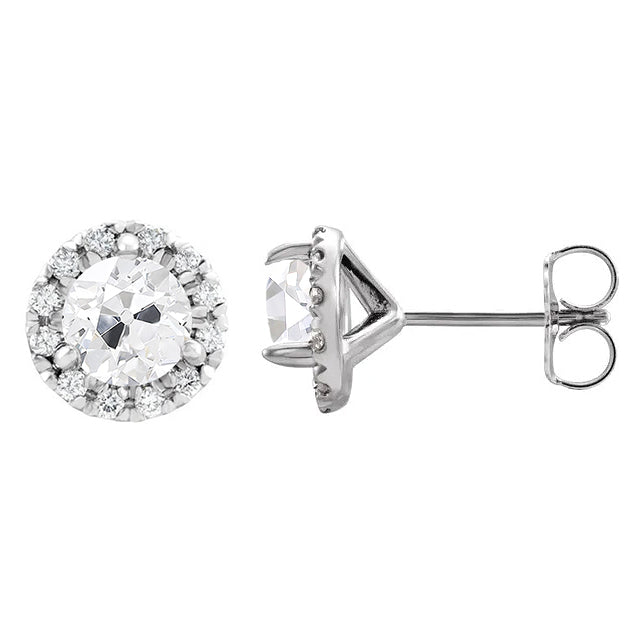 Diamante Cuscino Antico Orecchini in Oro Bianco 14K – vista frontale