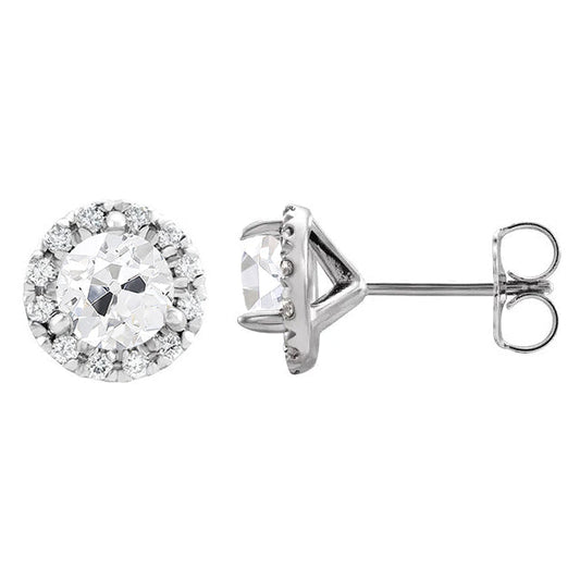 Diamante Cuscino Antico Orecchini in Oro Bianco 14K – vista frontale