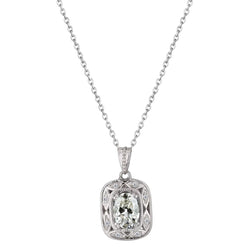 Oro Bianco 14K Bordo Perlato Diamante Fine Pendente 2 carati