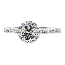 Oro Bianco 14K Cuscino Antico Diamante Fine Anello con Pavé Halo
