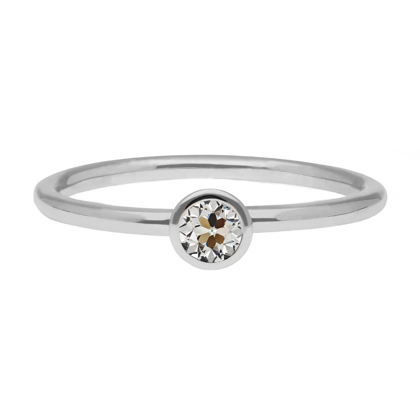 Brillante Cuscino Antico Anello Monopietra in Oro Bianco 14K – vista principale