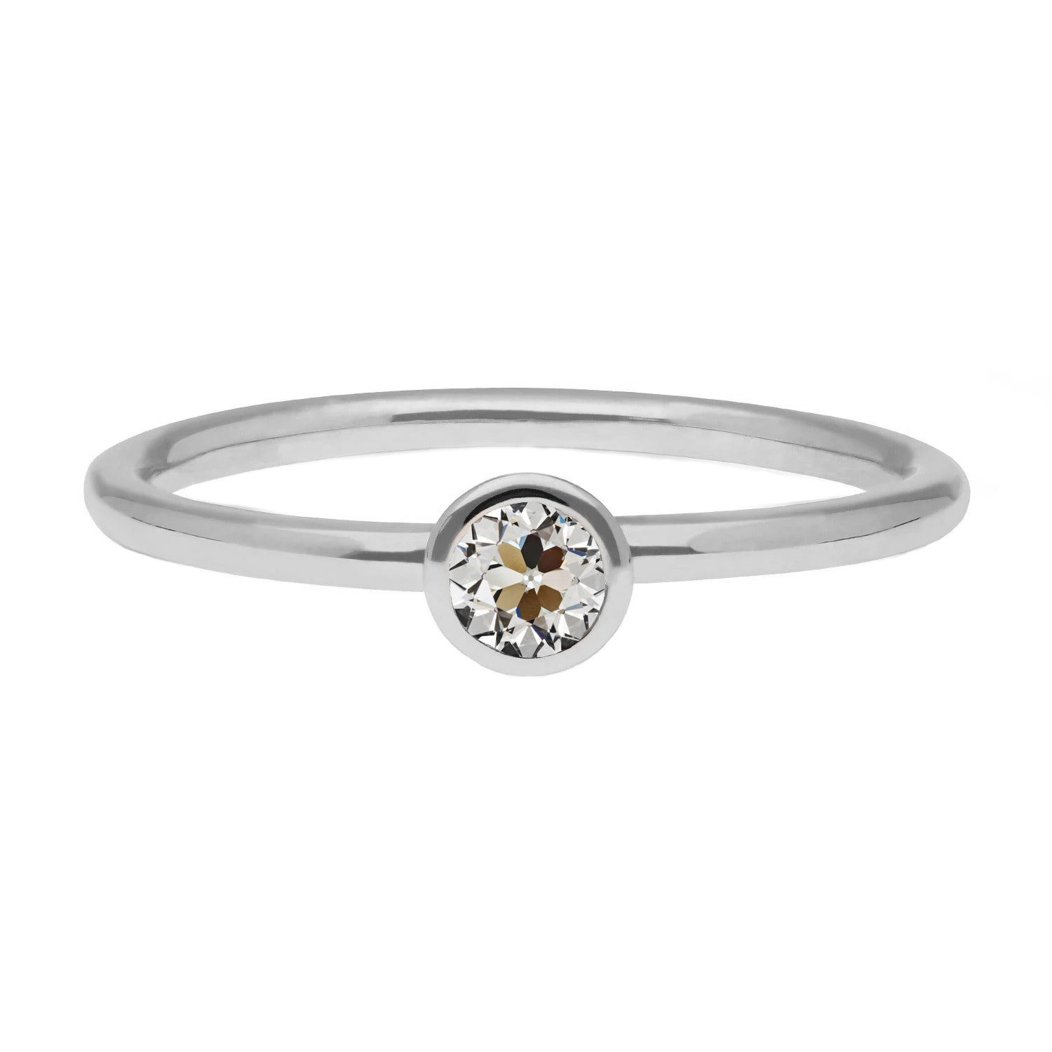 Brillante Cuscino Antico Anello Monopietra in Oro Bianco 14K – vista principale