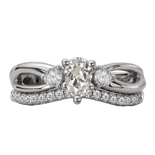Diamante Taglio Old Mine Anello di Fidanzamento in Oro Bianco 14K – vista principale