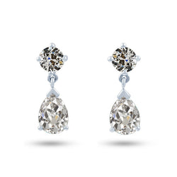 Oro Bianco 14K Cuscino Antico Diamante Fine Orecchini a Lobo