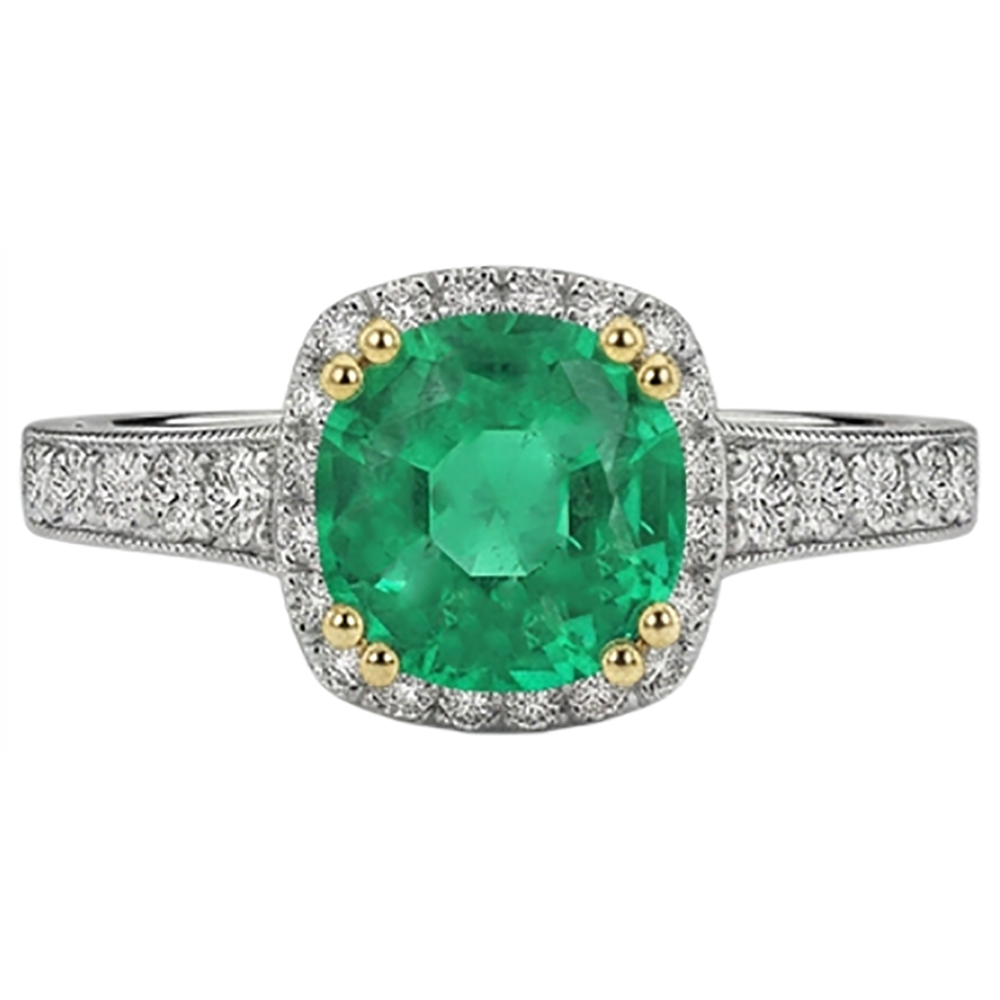 Anello con Gemma Oro 14 Carati Bicolore con Smeraldo – vista frontale