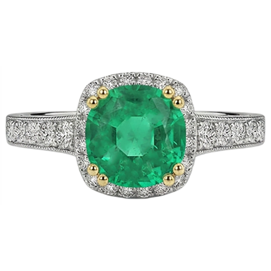 Anello con Gemma Oro 14 Carati Bicolore con Smeraldo – vista frontale