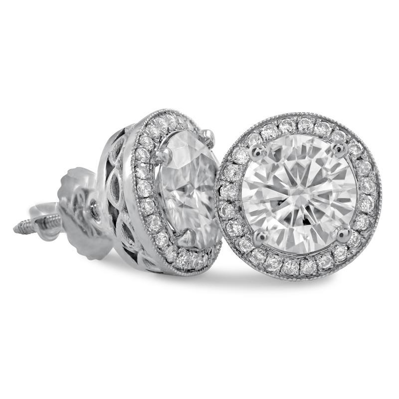 Donne Pave Halo Studs Orecchini Rotondi 5 Carati Vero Diamanti Oro Bianco 14K