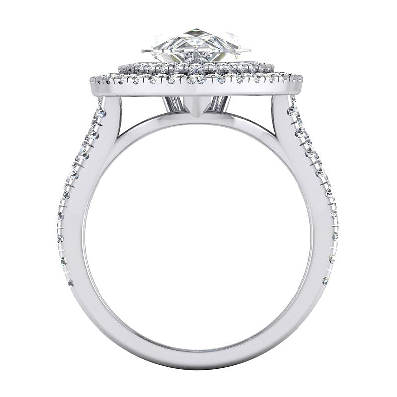 Doppio Anello Di Fidanzamento Con Naturale Diamante A Pera Halo In Oro 14K 6 carati