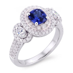 Doppio anello cuscino zaffiro diamante 3 carati oro bianco 14K