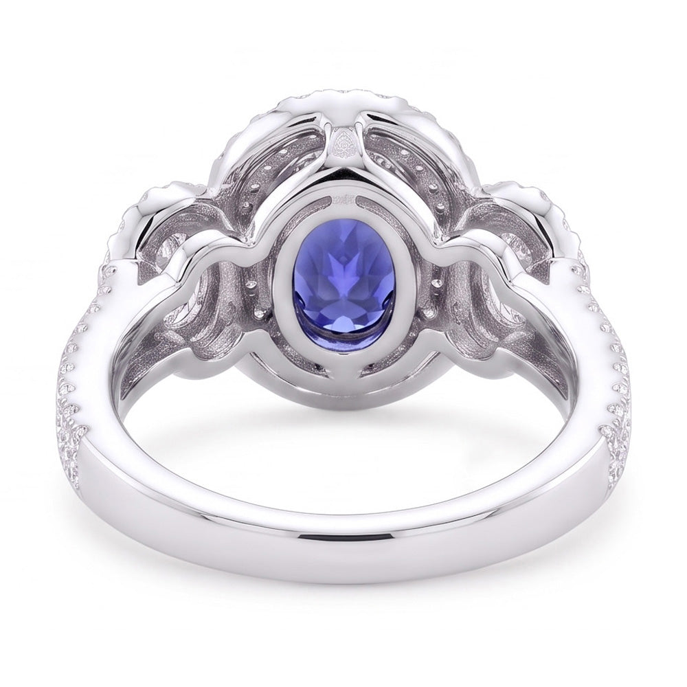 Doppio anello cuscino zaffiro diamante 3 carati oro bianco 14K