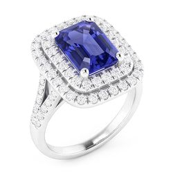 Doppio anello nuziale anello smeraldo blu zaffiro e diamanti 4 carati