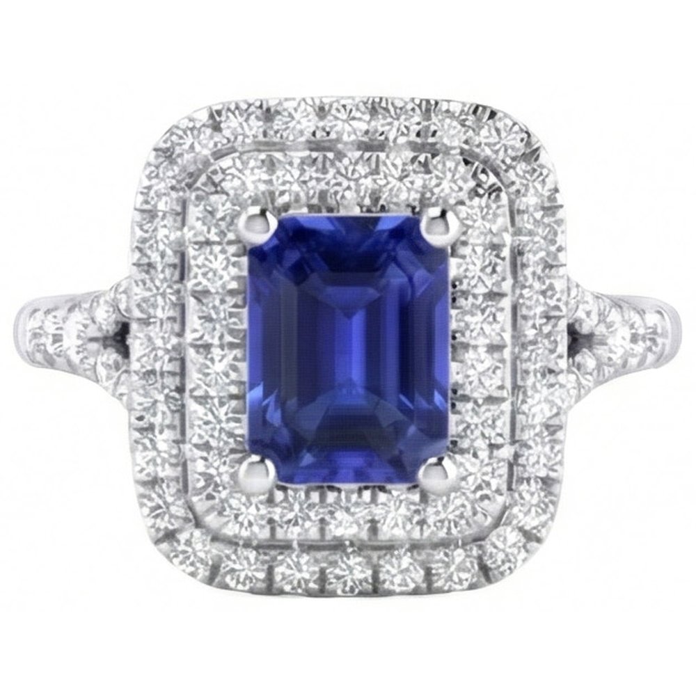 Doppio anello nuziale anello smeraldo blu zaffiro e diamanti 4 carati