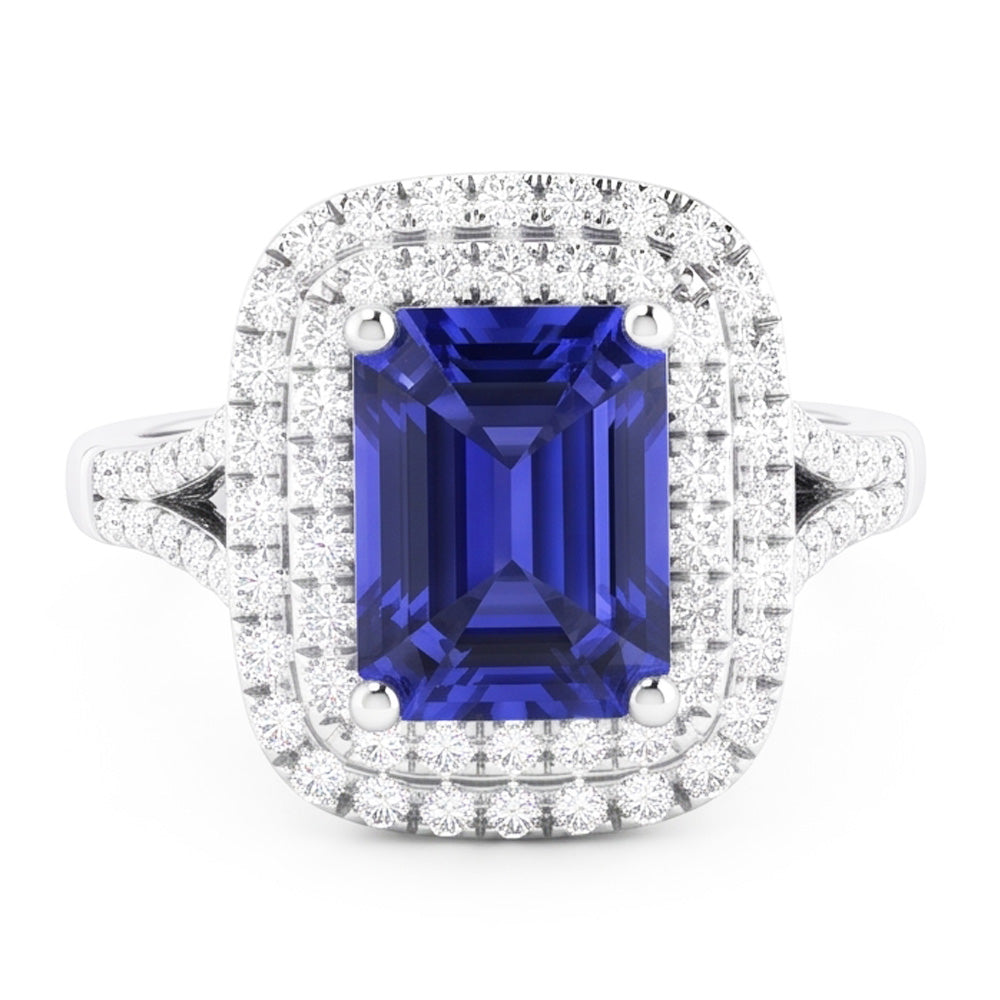 Doppio anello nuziale anello smeraldo blu zaffiro e diamanti 4 carati