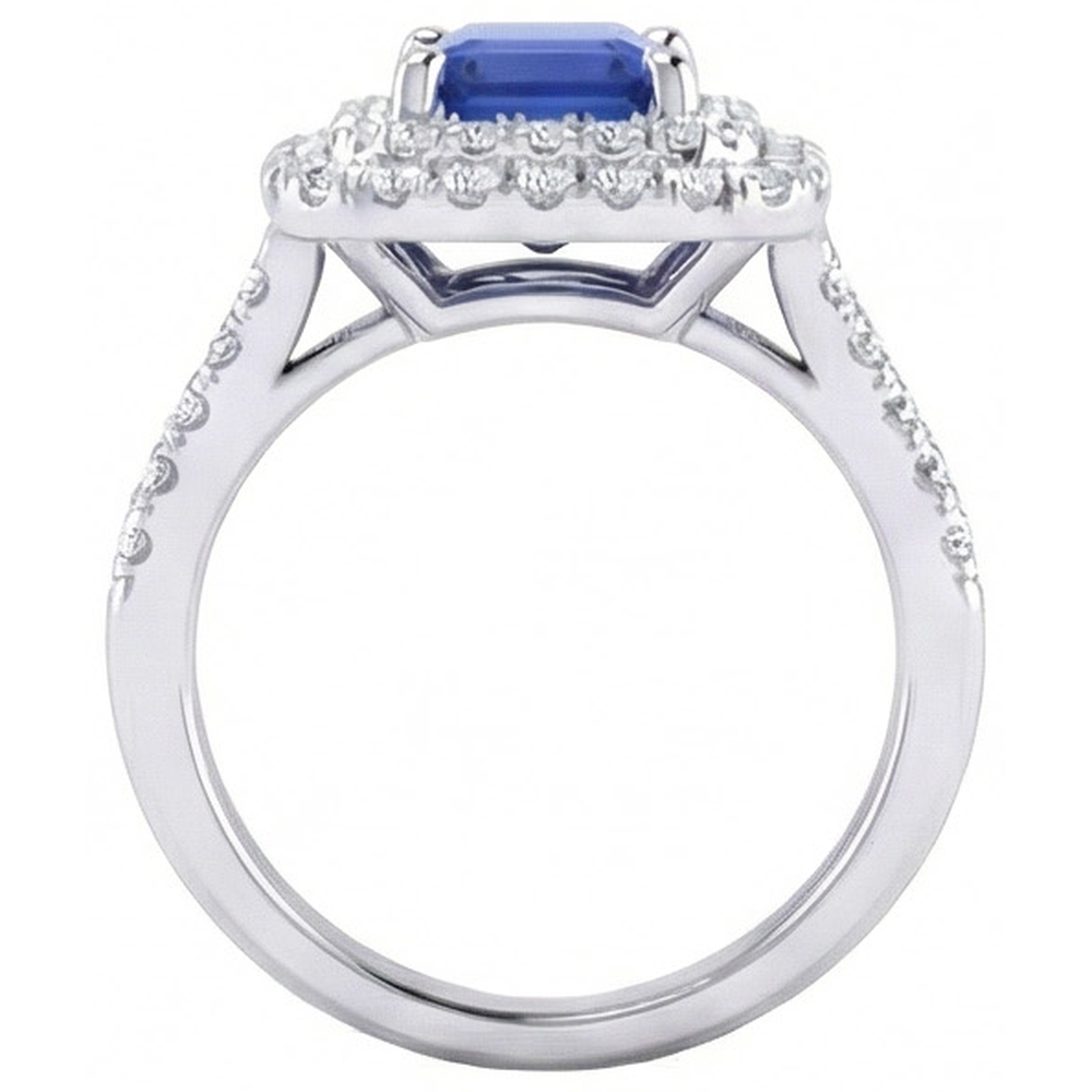 Doppio anello nuziale anello smeraldo blu zaffiro e diamanti 4 carati