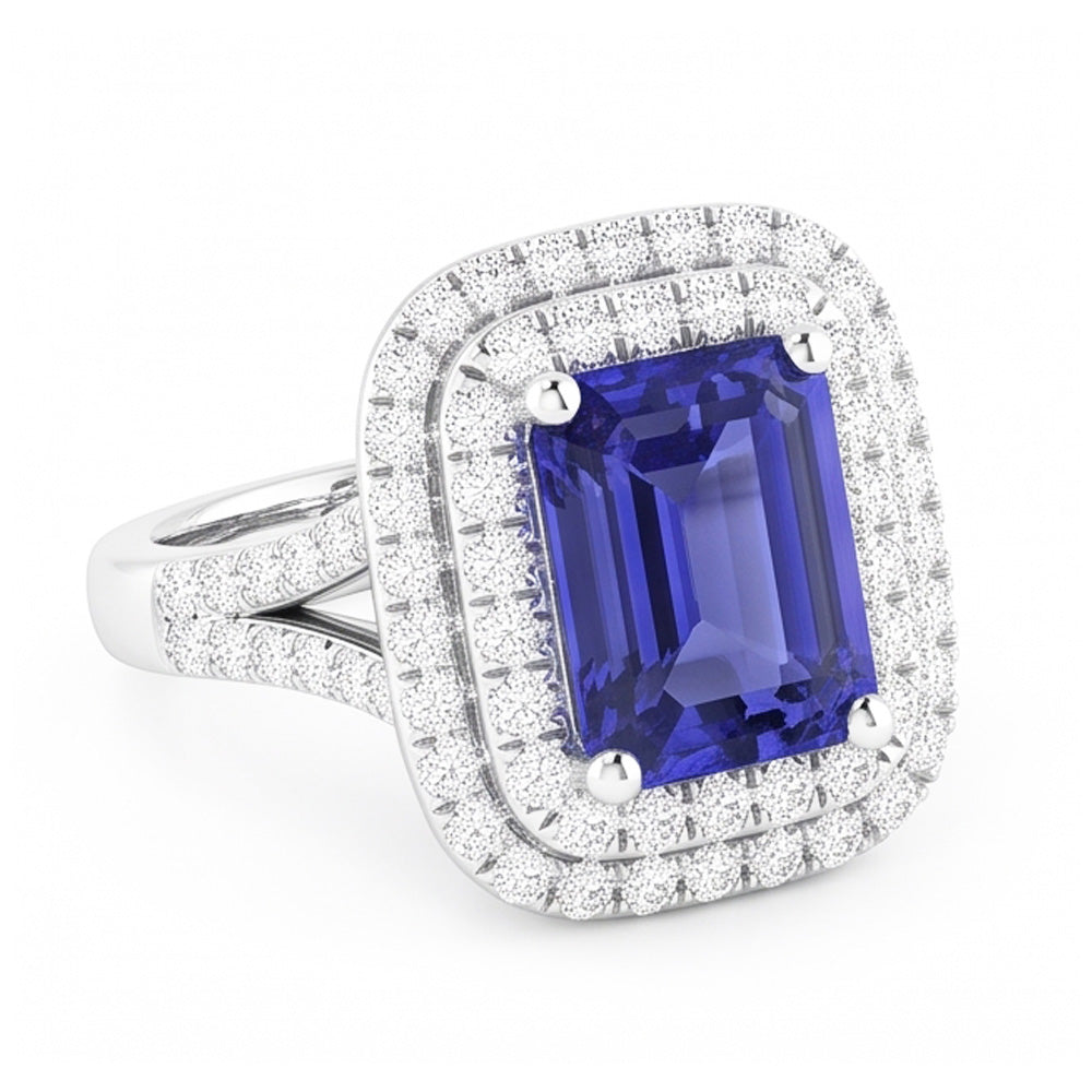 Doppio anello nuziale anello smeraldo blu zaffiro e diamanti 4 carati