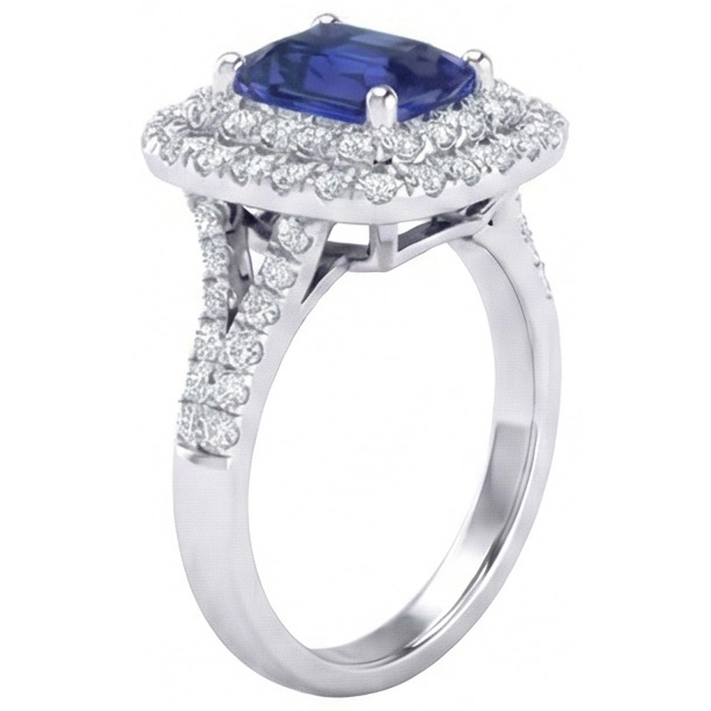 Doppio anello nuziale anello smeraldo blu zaffiro e diamanti 4 carati