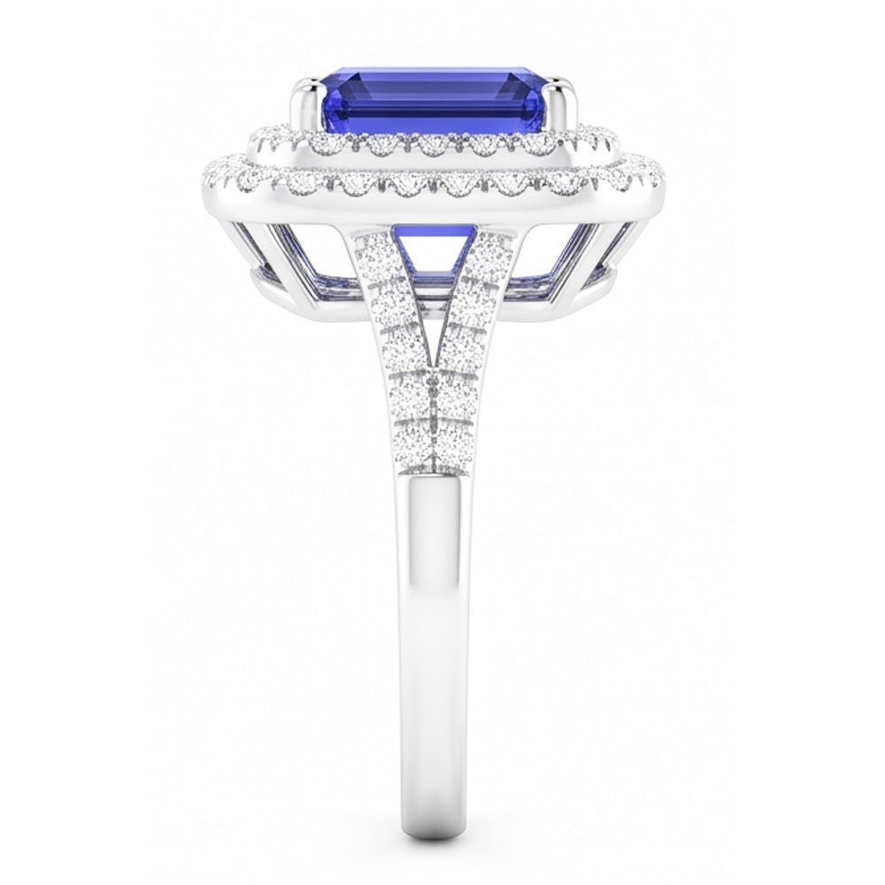 Doppio anello nuziale anello smeraldo blu zaffiro e diamanti 4 carati