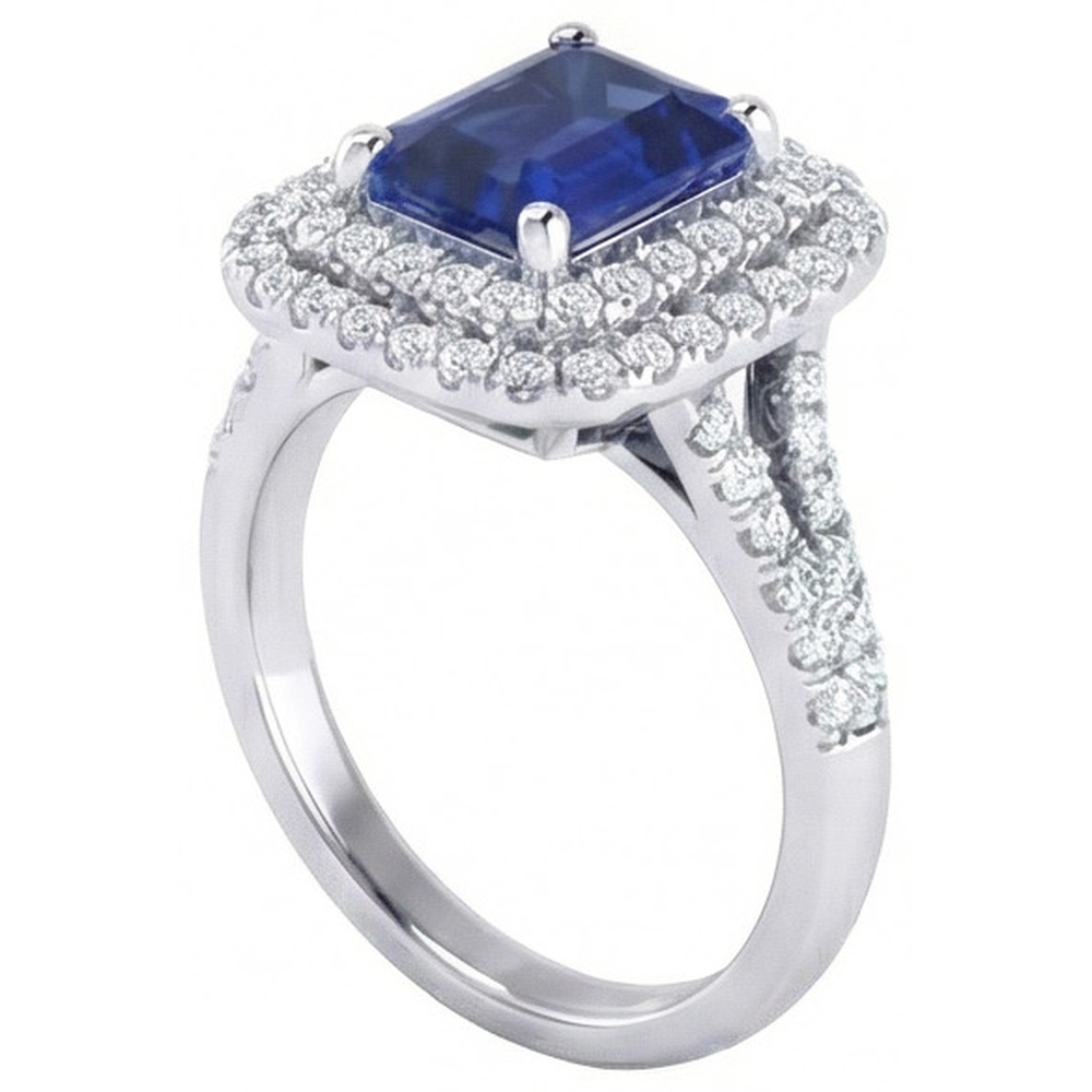Doppio anello nuziale anello smeraldo blu zaffiro e diamanti 4 carati