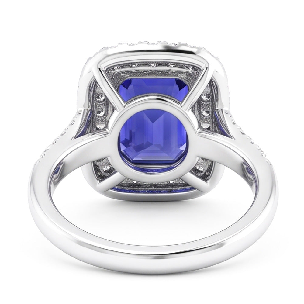 Doppio anello nuziale anello smeraldo blu zaffiro e diamanti 4 carati