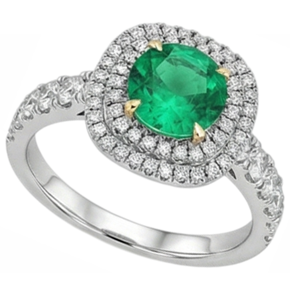 Smeraldo Taglio Brillante Anello con Pietra Preziosa in Oro Due Toni 14K – vista profilo