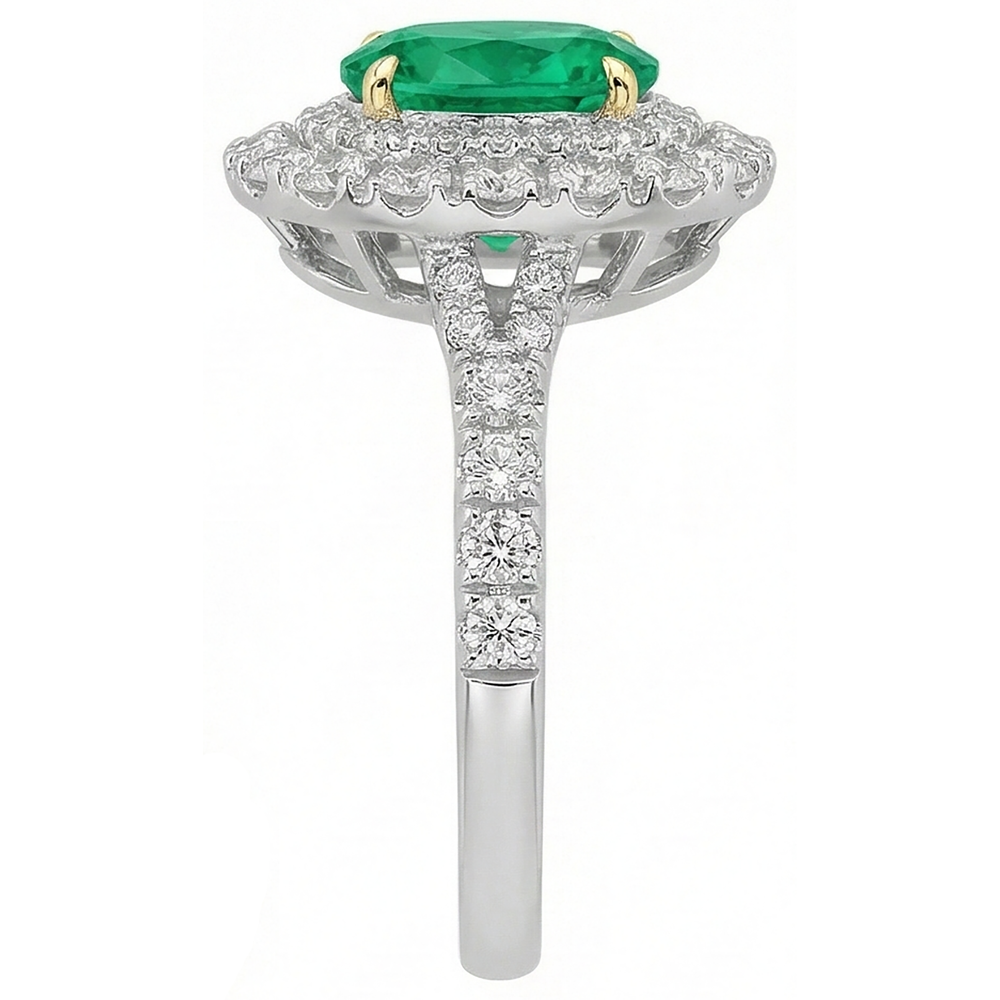 Smeraldo Colombiano Anello con Pietra Preziosa 2 carati Oro Bicolore 14K – vista profilo