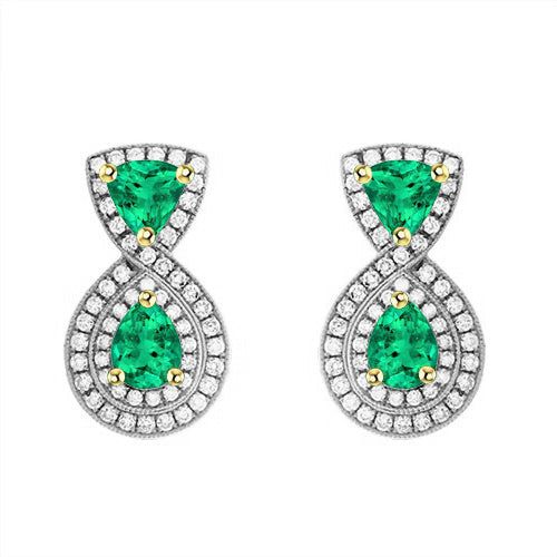 Smeraldo Fine Gemstone Earring 1-carati Oro Bicolore 14K – vista principale
