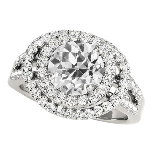Double Halo Il Giro Vecchio Minatore Genuino Diamante Ring Pave Set 7 Carati In Oro Bianco