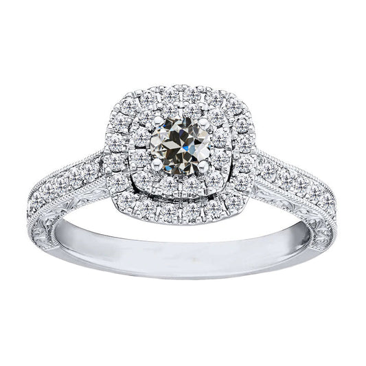 Anello di Fidanzamento Halo Oro 14 Carati Bianco con Diamante Fine – vista principale