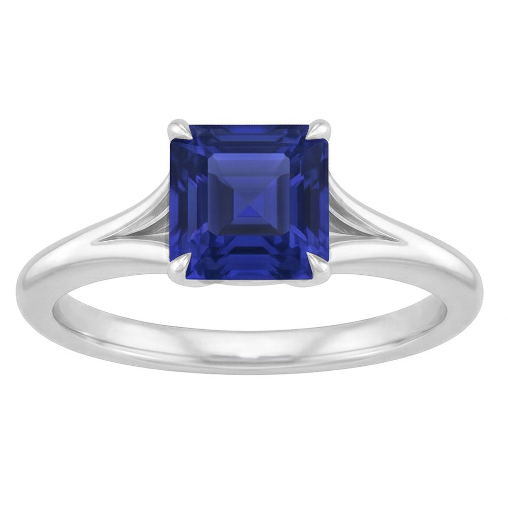 Eagle Claws Solitaire Asscher Anello con taglio a gambo diviso Zaffiro blu 1,50 carati