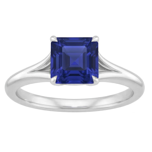 Eagle Claws Solitaire Asscher Anello con taglio a gambo diviso Zaffiro blu 1,50 carati