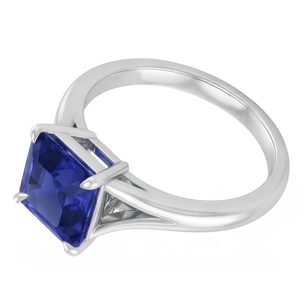 Eagle Claws Solitaire Asscher Anello con taglio a gambo diviso Zaffiro blu 1,50 carati