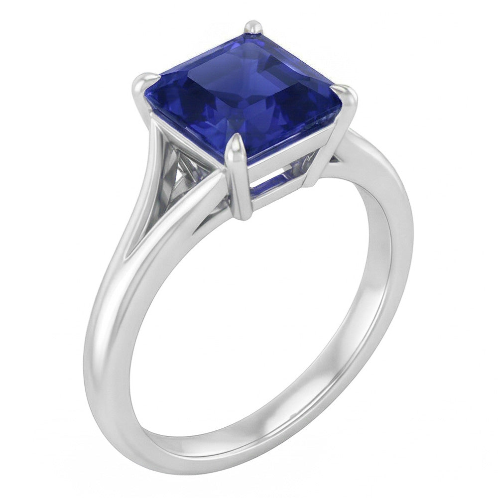 Eagle Claws Solitaire Asscher Anello con taglio a gambo diviso Zaffiro blu 1,50 carati