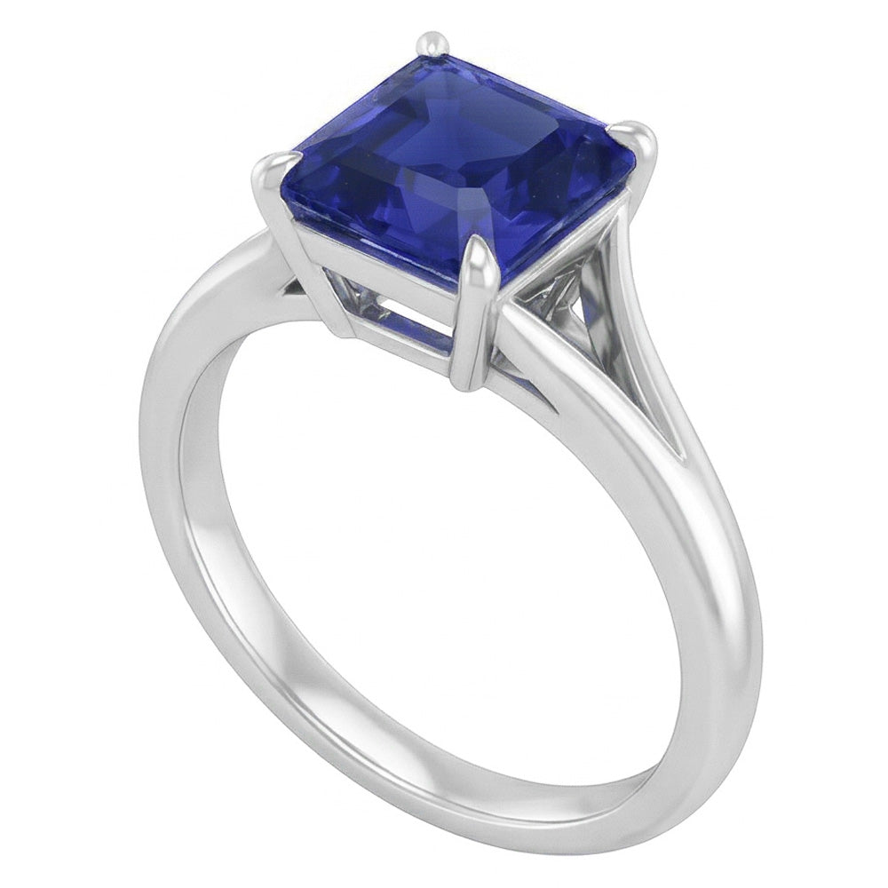 Eagle Claws Solitaire Asscher Anello con taglio a gambo diviso Zaffiro blu 1,50 carati