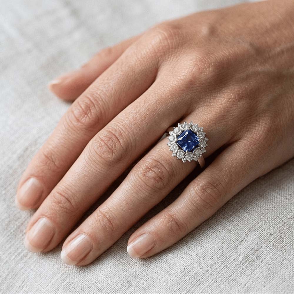 Edoardiano Zaffiro E Anello Di Diamanti Naturali Autentici ( non creati in laboratorio )