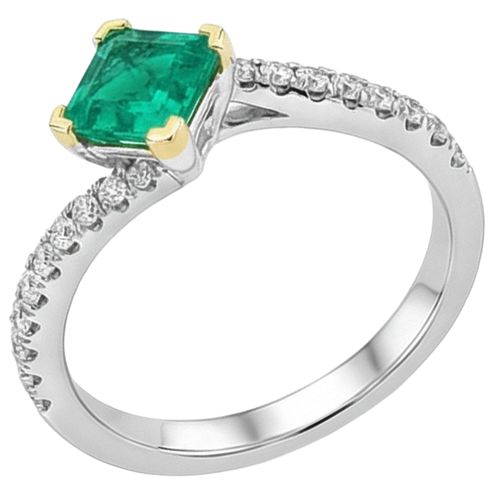 Taglio Rotondo Smeraldo anello in Oro Due Toni 14K – vista profilo