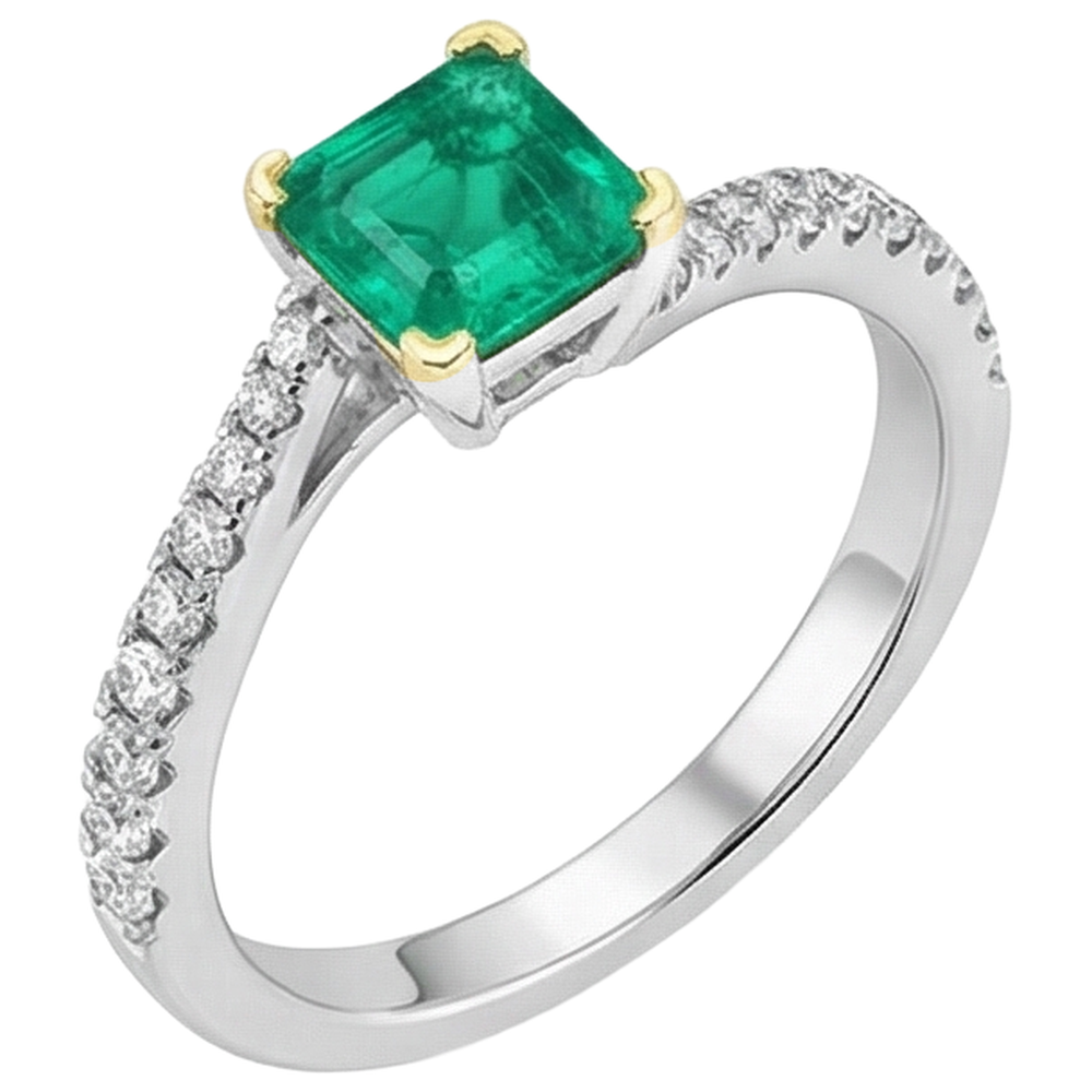 Smeraldo Anello con Pietra Preziosa 2-carati Oro Due Toni 14K – vista laterale
