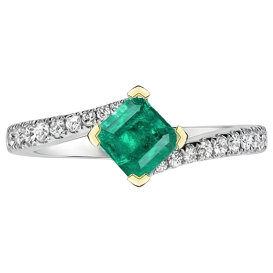 Smeraldo Anello con Pietra Preziosa 2 carati Oro Due Toni 14K – vista frontale
