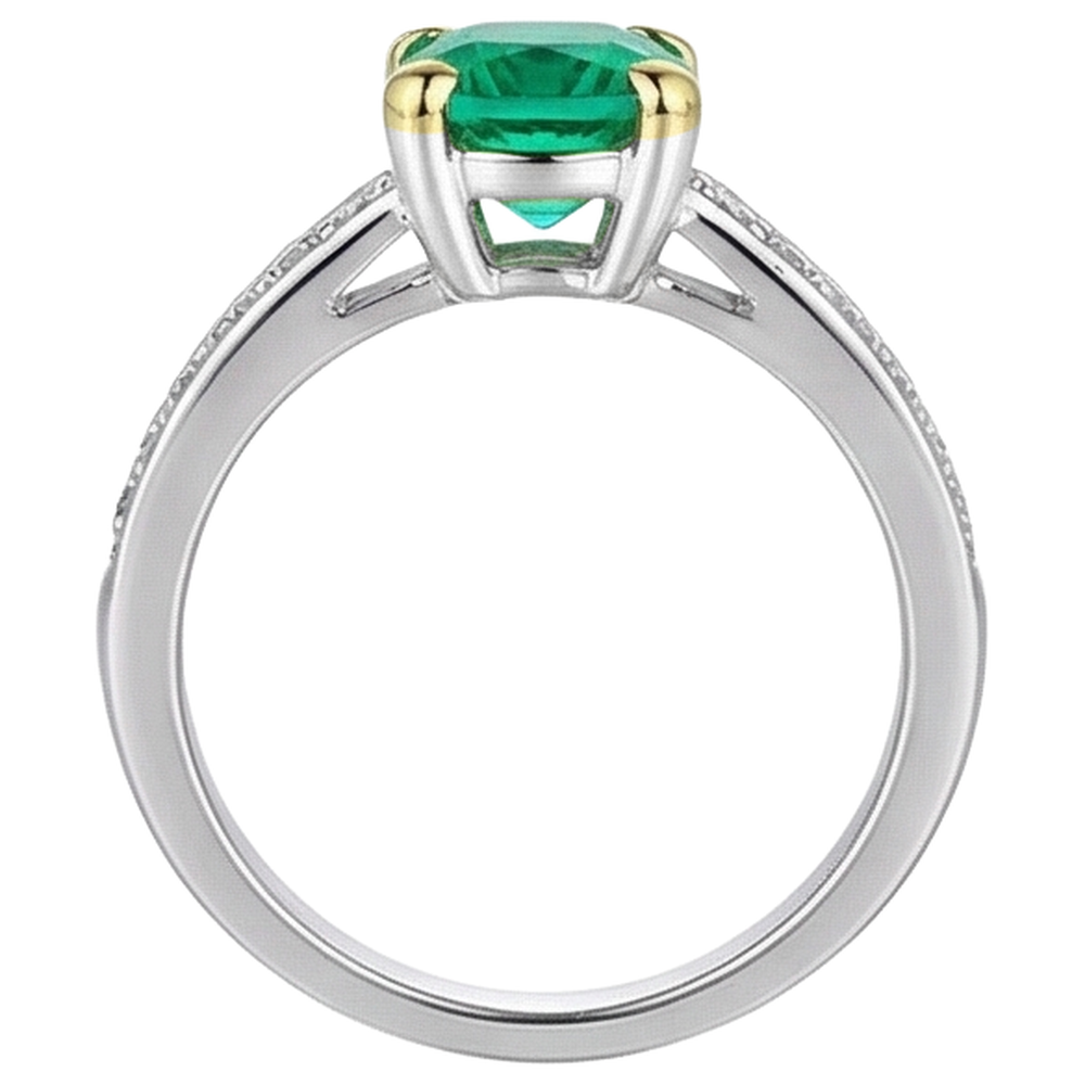 Cuscino Smeraldo Fine anello in Oro 14 Carati Bicolore – vista profilo