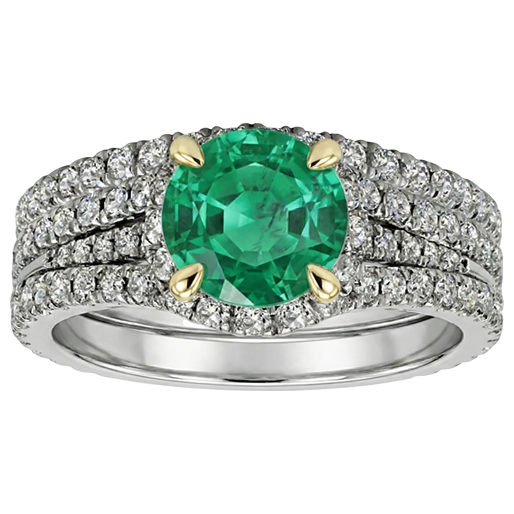 Anello con Pietra Preziosa Oro Due Toni 14K con Smeraldo – vista profilo