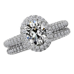 Taglio Old Mine Brillante Anello Halo in Oro Bianco 14K – 4