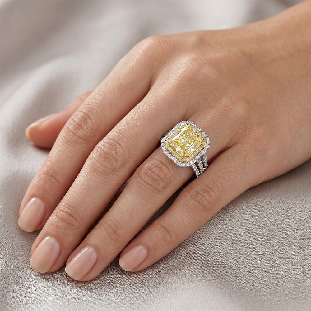 Elegante Anello di Fidanzamento Halo – Diamante Giallo Fancy 5
