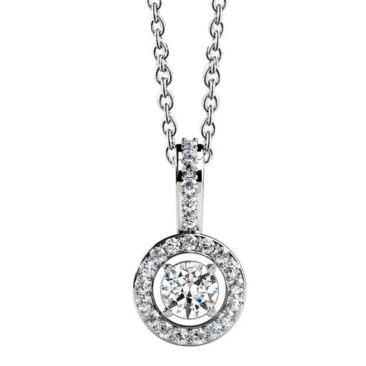 Elegante Collana Con Ciondolo A Cerchio In Oro Bianco 14K . Con Vero Diamanti Da 6 Ct