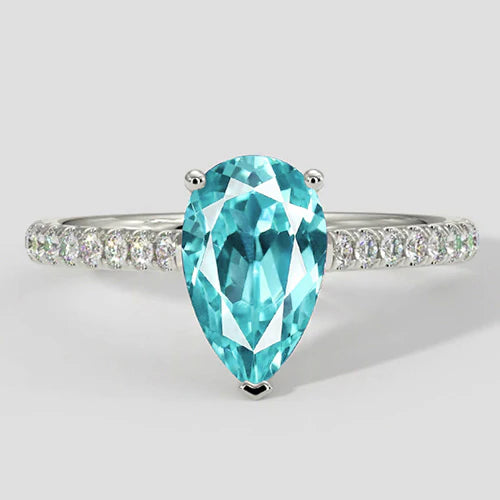 Elegante anello Paraiba taglio a pera con pavé