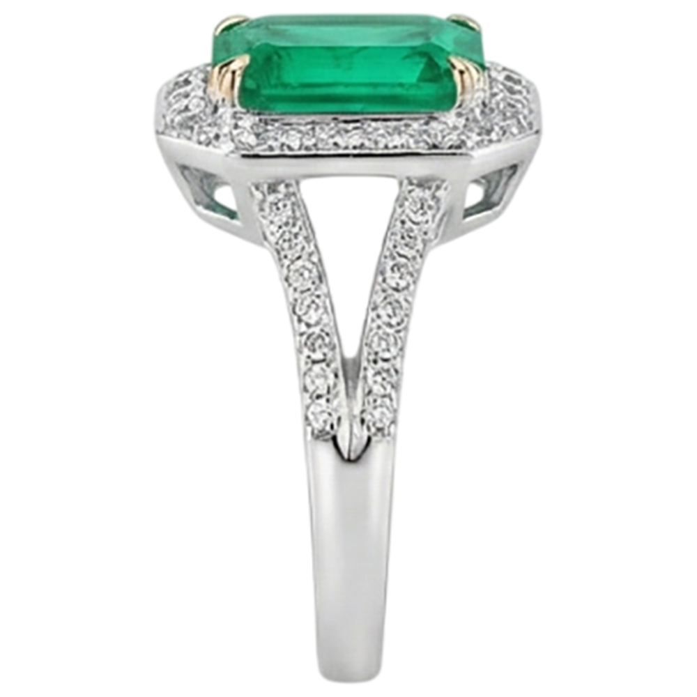 Taglio a Gradini Smeraldo Fine anello in Oro Due Toni 14K – vista dettaglio