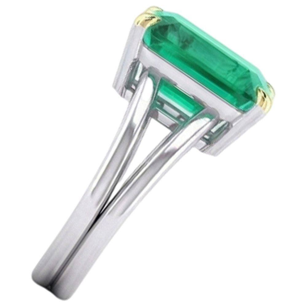 Anello con Pietra Preziosa Oro Bicolore 14K con Smeraldo – vista laterale