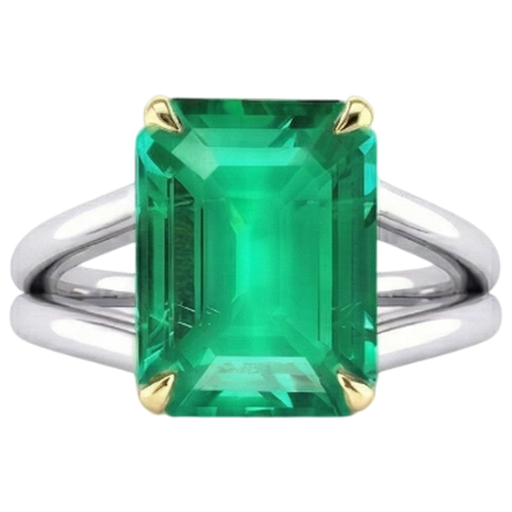 Smeraldo Anello con Pietra Preziosa 4 carati Oro Bicolore 14K – vista frontale