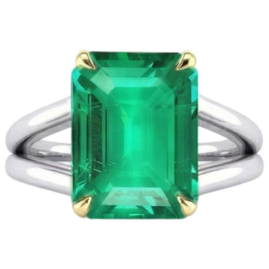Smeraldo Anello con Pietra Preziosa 4 carati Oro Bicolore 14K – vista frontale